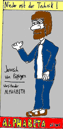 Der Vorsitzende Janosch von Pöppingen auf einem der proffessionellen Plakate von ALPHABETA